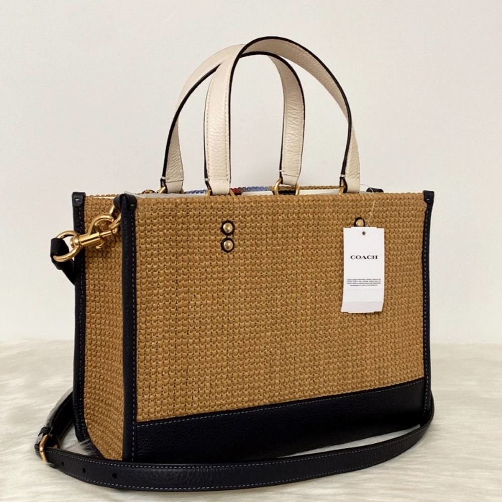 NWT💃Coach Dempsey Carryall with Coach Patch/ Straw and refined pebble leather - Picture 4 of 10